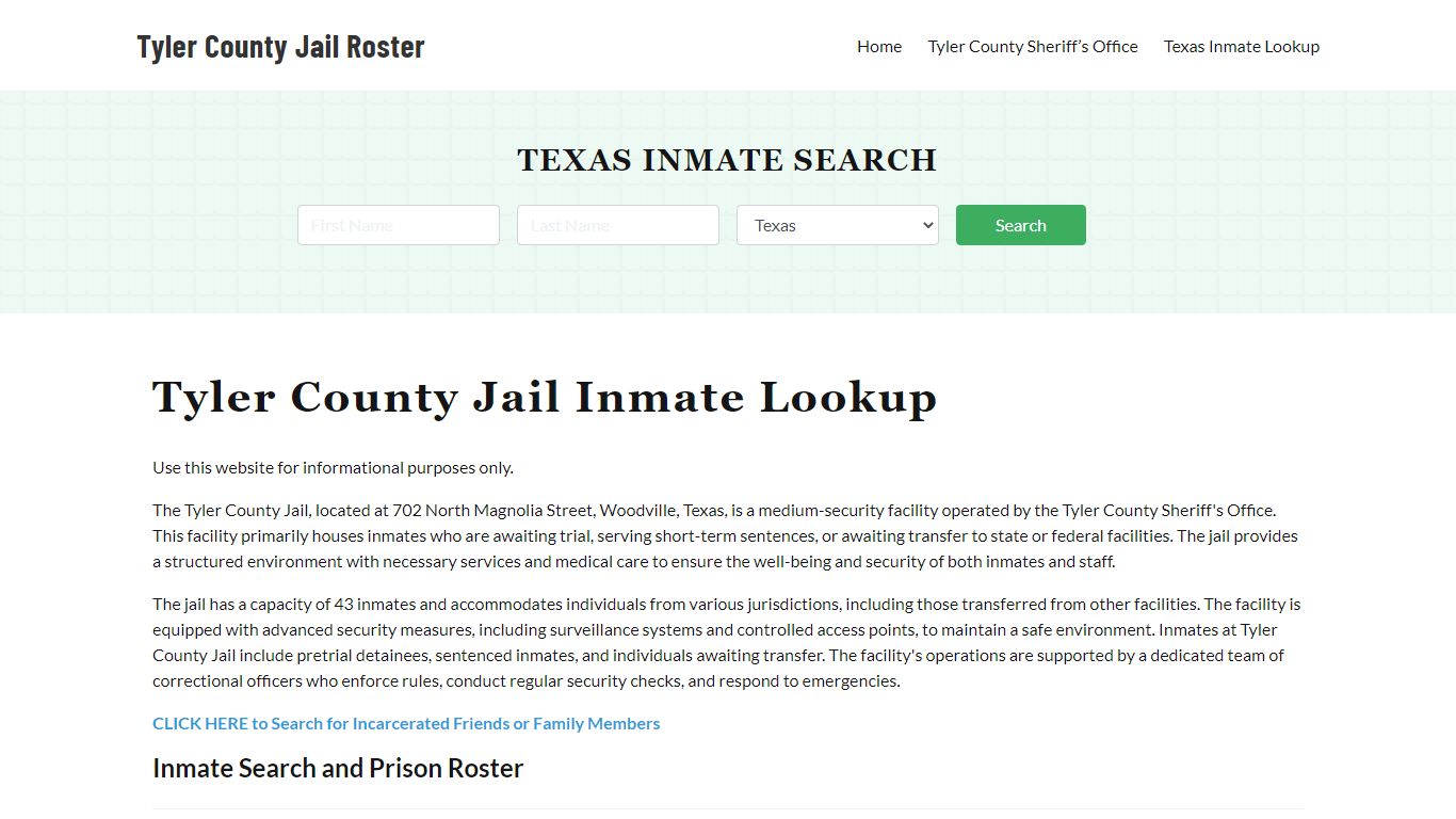 Tyler County Jail Roster Lookup, TX, Inmate Search